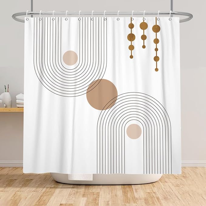 Mid Century Shower Curtain Minimalist Abstract Arch Simple Sun Modern Shower Curtains Bohemian Geometric Aesthetic Bathroom Decor Waterproof Fabric Curtain with Hooks 60x72 inch