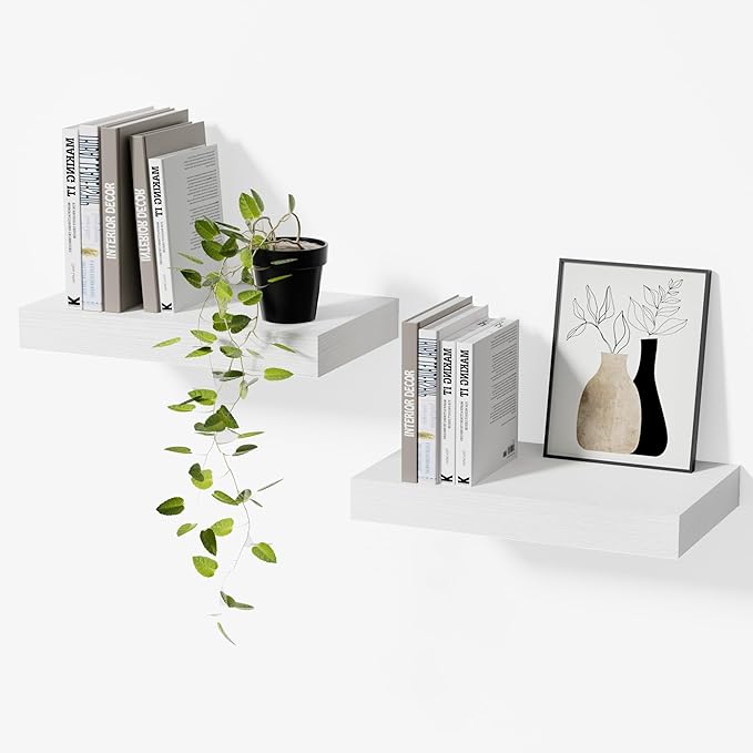 Floating Shelves for Wall, White Small 11.8" Bathroom Wall Shelves and Floating Shelf for Storage, Display and Decor, Ideal Over Toilet, Bedroom or Living Room, 2-Pack