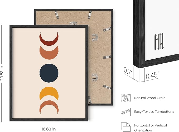 HAUS AND HUES Moon Phases Wall Art - Colorful Moon Transition, Mid Century Modern Boho Decor, Celestial Moon Poster, Black Frame 16x20