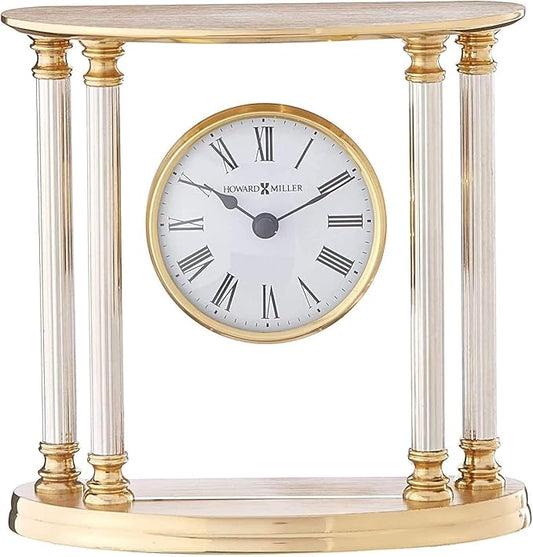 Howard Miller New Orleans Tabletop Clock – Elegant Brass Accent Clock with Palladium Plated Fluted Columns Quartz Movement Traditional Design for Office Mantel & Home Decor