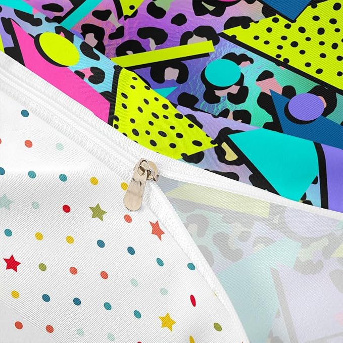 Memphis Style Duvet Cover Full Abstract Colorful Design With Dots Funky Bedding Set For Kids Child Girls Vintage Eighties Comforter Cover Memphis Fashion Bed Sets 80'S Style Retro 1980s Home Decor