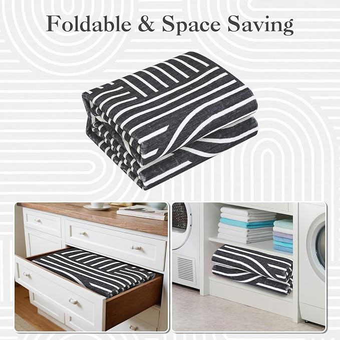 Washable Boho 9x12 Large Area Rug Modern Abstract Black White Rugs Non Shedding Soft Bedroom Carpet Ultra-Thin Low Pile Living Room Floor Mat Non Slip Modern Carpet for Playroom Dining Room, Black