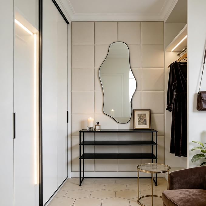 Irregular Wall Mirror, Asymmetrical Mirrors with Metal Frame, 40"x18" Cloud Shaped Mirror Decorative, Modern Abstract Mirrors for Living Room Bathroom Bedroom Hallway Entryway Fireplace