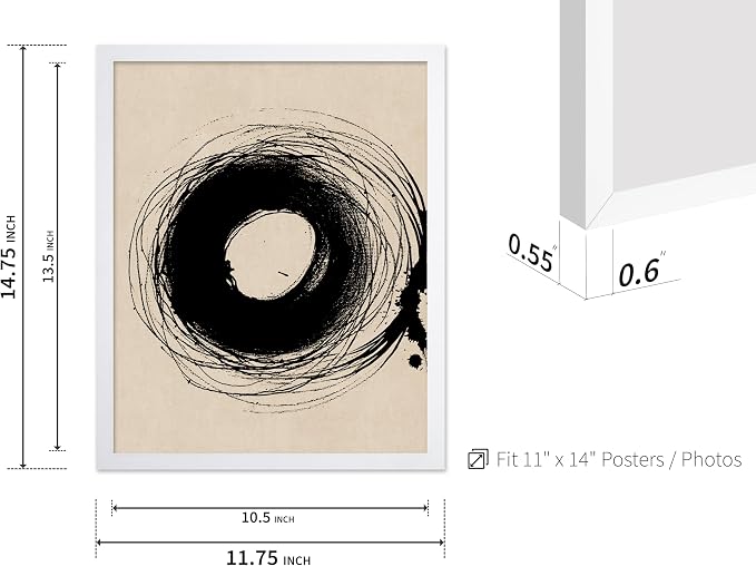 Poster Master Handmade Circle Drawing Poster - Ink Brush Print - Drawing Art - Sketch Design - Abstract Illustration - Great Bedroom or Living Room Wall Decor - 11x14 White Framed