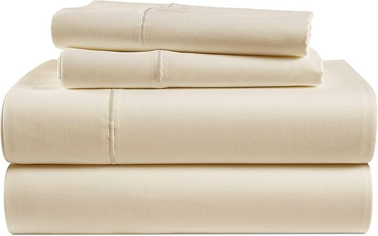 100% Egyptian Cotton Queen Size Bed Sheet set - Naturally Breathable & Durable Winter Comfort Queen Bed Sheets Set, Ultra-Soft Hotel Luxury Comfort with 15" Deep Pocket, Silky Sateen Weave - Ivory