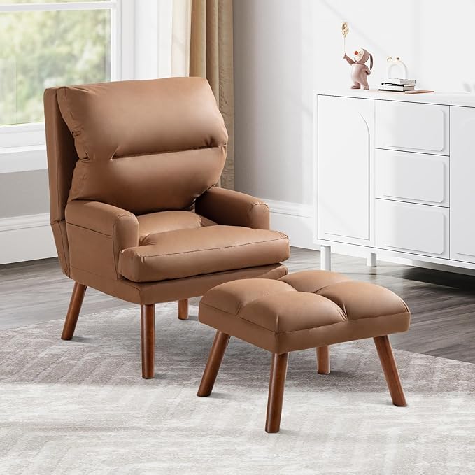 Modern Accent Chair with Storage, Single Sofa Armchair with Plump Back Pillow, Upholstered Comfy Chair for Living Room, Bedroom, Office (Brown)