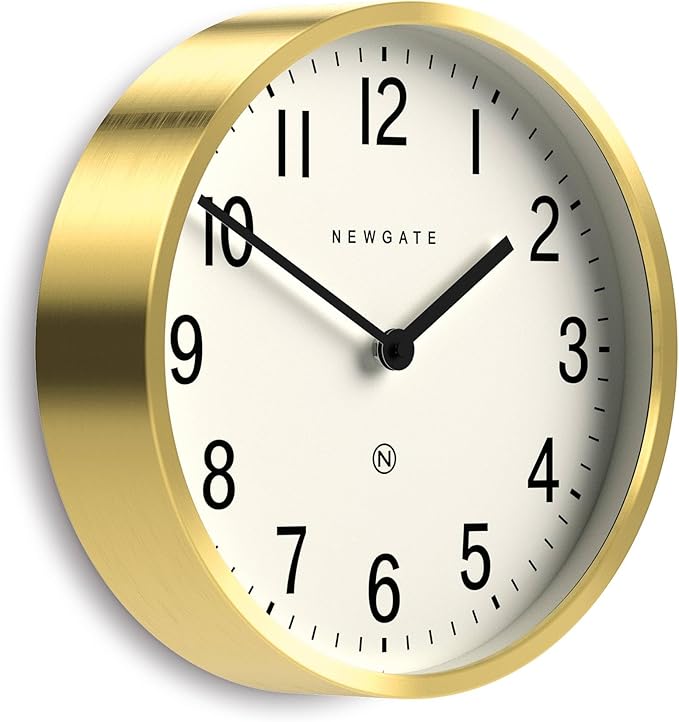 NEWGATE® Master Edwards wall Clock | Mid-Century Style Clock | 12 inch | Deep Metal case with Brass/Gold Finish | Modern Retro Design for Kitchen, Living Room or Office