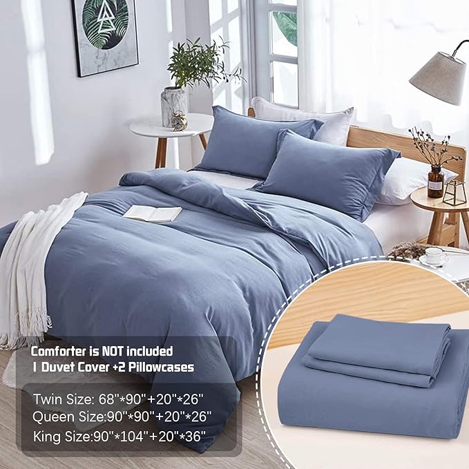 Dreaming Wapiti Duvet Cover King,Washed Microfiber King Size Haze Blue Duvet Cover Set,Solid Color - Soft and Breathable with Zipper Closure & Corner Ties (Haze Blue, King)