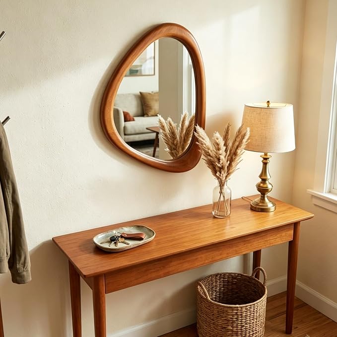 MAGFLERUM Irregular Wall Mirror, 30 * 20 inch Asymmetrical Wood Mirrors, Entryway Mirror, Hanging Vertically and Horizontally. Mirrors for Wall Decor (Red Walnut)