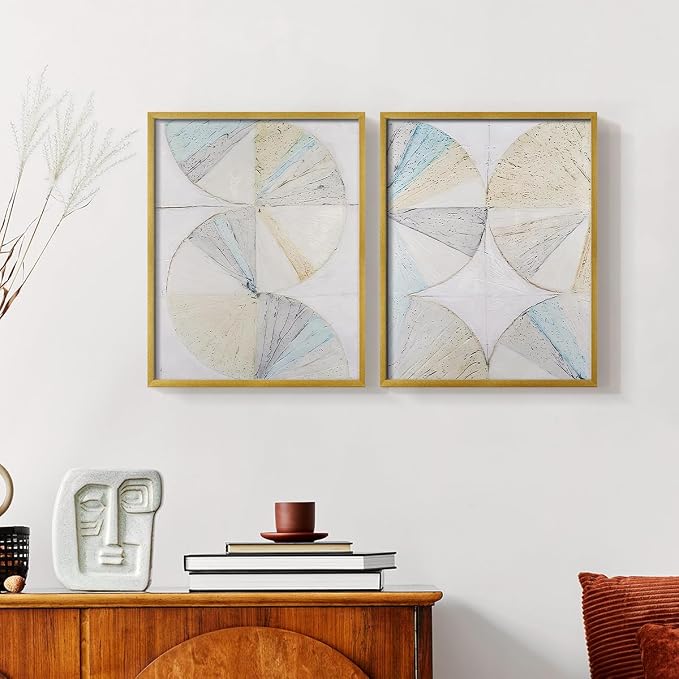 Renditions Gallery Set of 2 Peel & Stick Framed Prints, Geometric Abstract Wall Art, Pie Chart Color Wheels Wall Decor, Re-Stickable - Ready to Hang - 11"x14" - GOLD Frame LT588