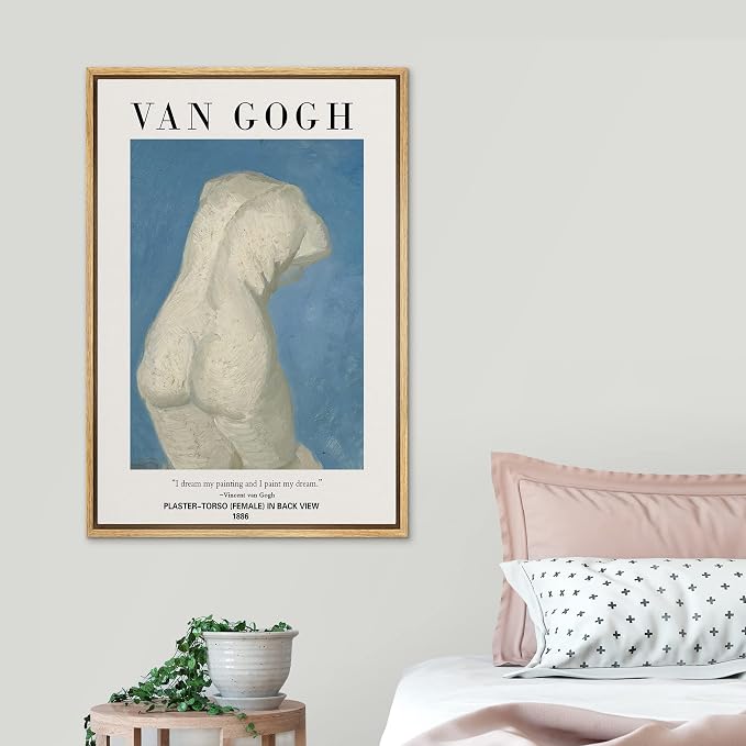 SIGNLEADER Framed Canvas Print Wall Art Female Plaster Torso Back View Decorative Brushstroke Illustrations Fine Art Traditional Dramatic Multicolor for Living Room, Bedroom, Office - 16"x24" Natural