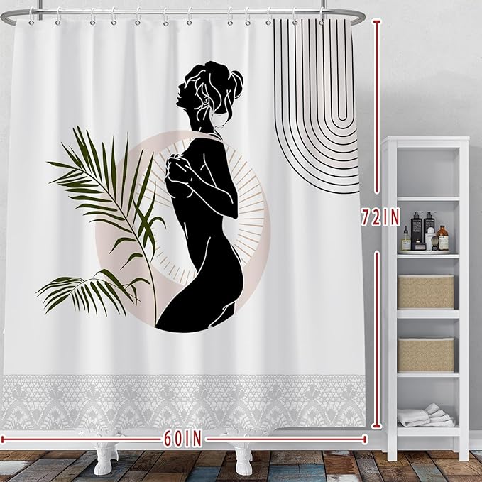 Baocicoo Black Abstract Woman Shower Curtain Boho Mid Century Minimalist Shower Curtain for Bathroom Hostel Hotel Cubicle Bathroom Decorations Waterproof Curtain for Bathroom with Hooks 60x72 Inches