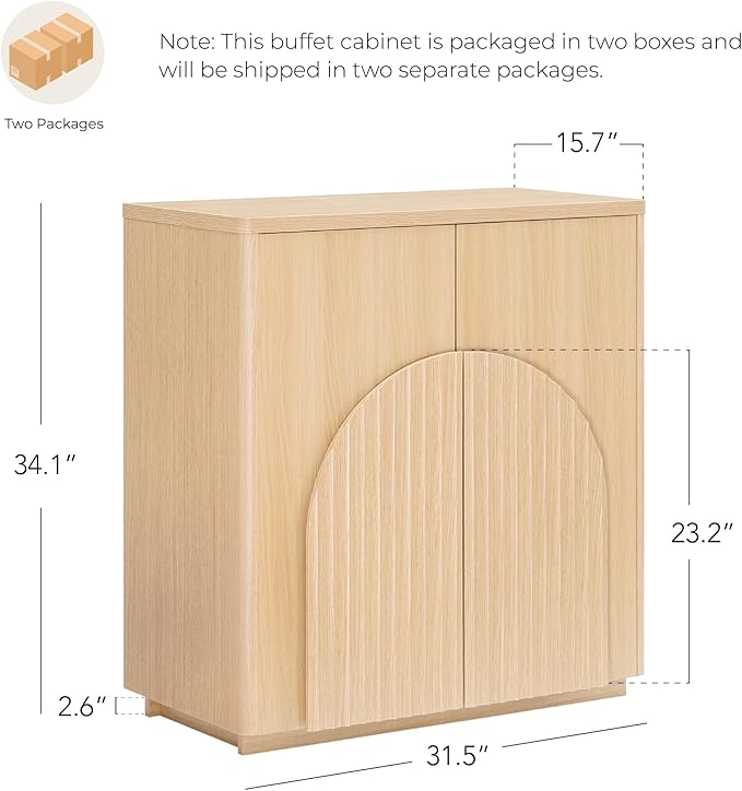 CHITA Sideboard Buffet Cabinet with Storage, Small Storage Cabinet with Doors and Shelves for Living Room Accent, Bar, Kitchen, Set of 2, Oak