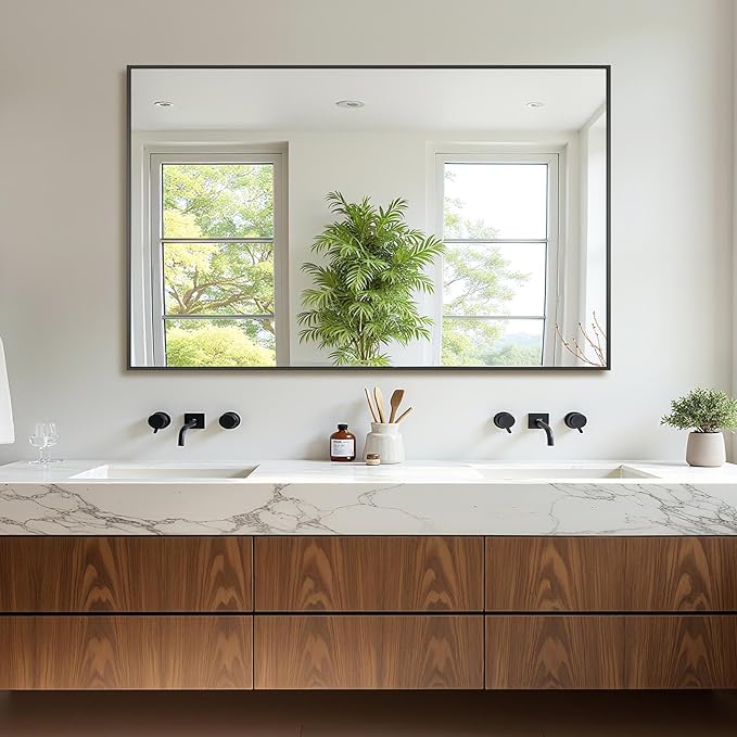 Bathroom Mirrors for Over Sink 48" x 30", Black Metal Frame Rectangle Wall Mirror, Modern Farmhouse Vanity Mirror(Horizontal/Vertical)