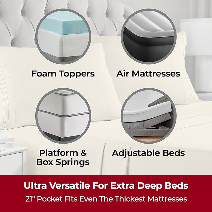 Mellanni Extra Deep Twin XL Sheets - 3 PC Iconic Collection Bedding - Luxury, Ultra Soft, Cooling Bed Sheets - Wrinkle, Fade, Stain Resistant (Twin Extra Long, Golden Ivory)