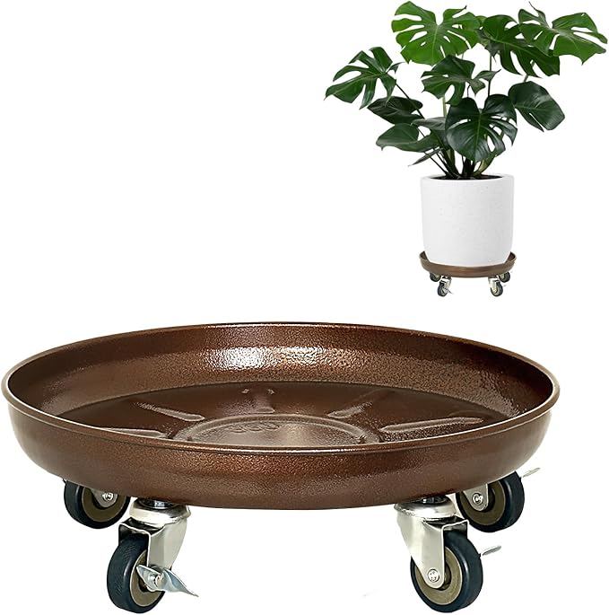 Plant Saucer 13" Rolling Plant Caddy Rolling Plant Stand with Wheels – Heavy Duty Metal, Locking, Sturdy, Rust-Resistant Finish, and Easy to Move, 350 lb Capacity