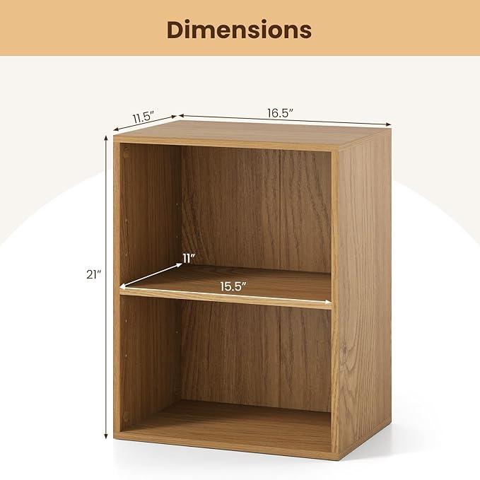 Giantex 2-Cube Bookshelf and Bookcase, 2-Layer Storage Shelf w/Large-Capacity Open Storage Space for Living Room Bedroom Study Office, Multi-Functional Furniture Display Cabinet, Natural