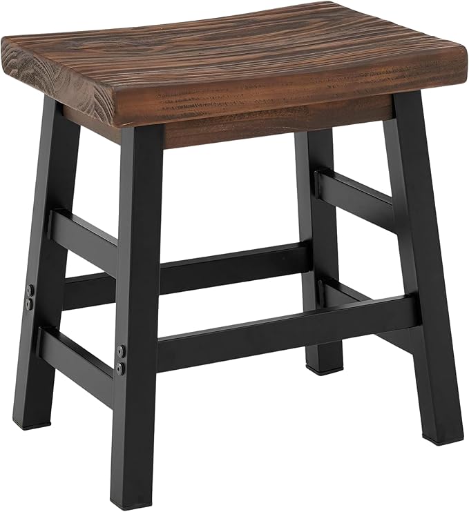Alaterre Furniture Pomona Rustic Industrial Barstool – 20” Backless Counter Stool with Solid Pine Wood Seat and Black Metal Legs – Farmhouse Seating for Dining Room, Kitchen, or Office (Natural/Black)