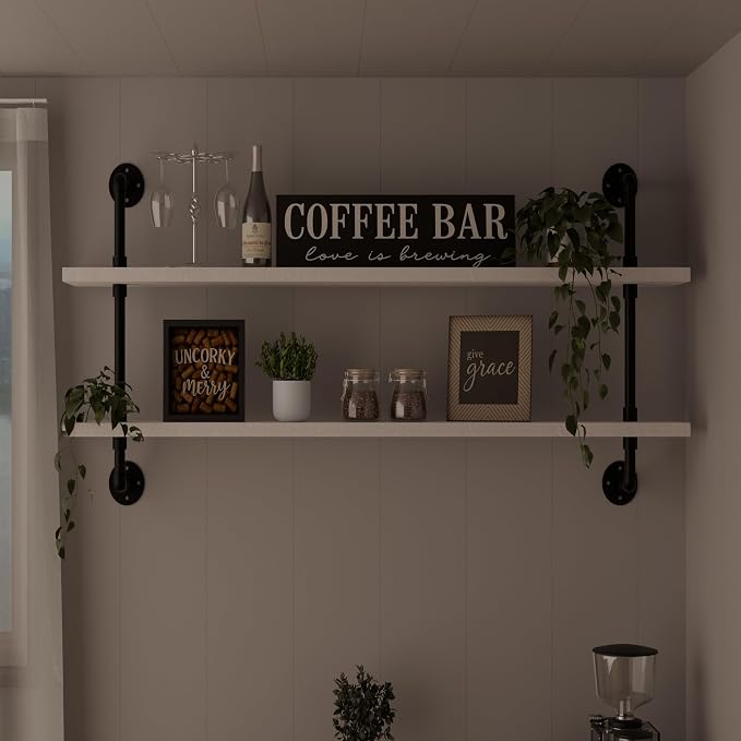 HDDFER Floating Bookshelf Bathroom Shelves Over Toilet Industrial Pipe Shelving Pipe Shelves Rustic White Wall Shelves 36 Inch Farmhouse Book Shelves for Wall Mounted