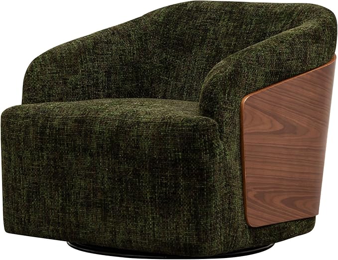 Swivel Accent Chair Linen Swivel Barrel Chair Comfortable Mid Century Modern Chair Upholstered Metal Base Armchair for Living Room Bedroom Office Large Vintage Green