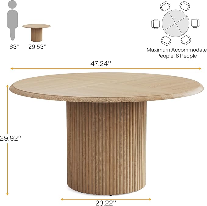 Tribesigns 47" Round Dining Table for 4, Farmhouse Kitchen Table with Metal Base, Modern Small Dinner Table for Dining Room,Kitchen (Chairs Not Included)
