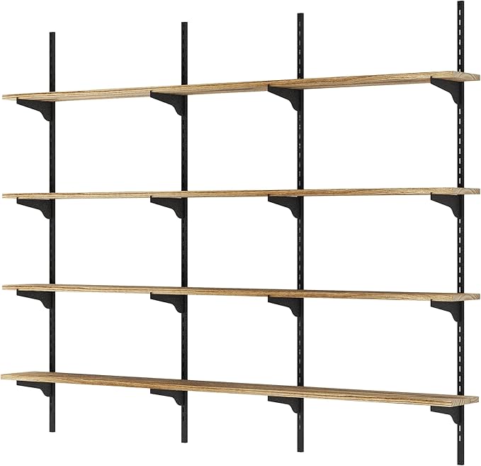 Wallniture Turin 60 Inch Floating Shelf, Adjustable Wall Shelves, Wood Shelving, Wooden Floating Shelves, Wall Mounted Bookshelf, Storage for Living Room, Kitchen, Office, 4 Tier, Burnt Finish