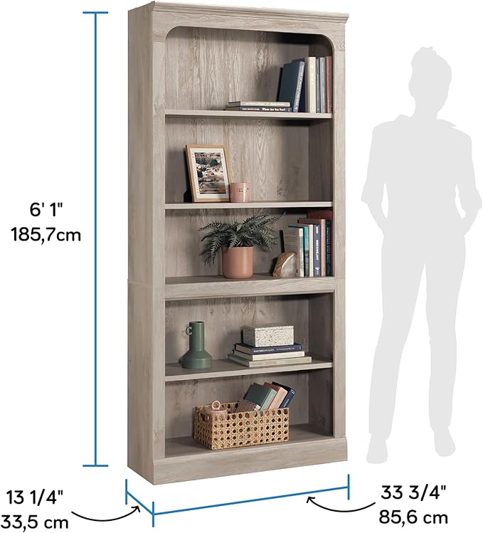 Sauder Select 5-Shelf Bookcase, Chalked Chestnut Finish