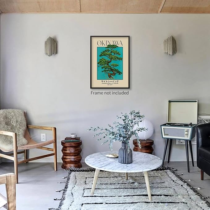 enttgo Japanese Canvas Wall Art Okinawa Prints Retro Japanese Bonsai Tree Picture Modern Ukiyo-e Decor Poster for Home Bedroom Decorations Artwork 12x16in Unframed