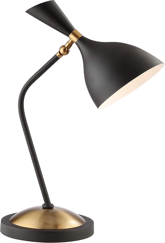 JONATHAN Y JYL9065A Albert 21.5" Iron Retro Mid-Century LED Table Lamp Contemporary Glam Bedside Desk Nightstand Lamp for Bedroom Living Room Office College Bookcase, Black/Brass Gold
