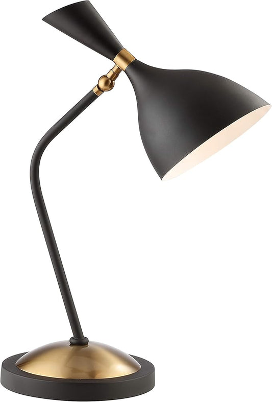 JONATHAN Y JYL9065A Albert 21.5" Iron Retro Mid-Century LED Table Lamp Contemporary Glam Bedside Desk Nightstand Lamp for Bedroom Living Room Office College Bookcase, Black/Brass Gold