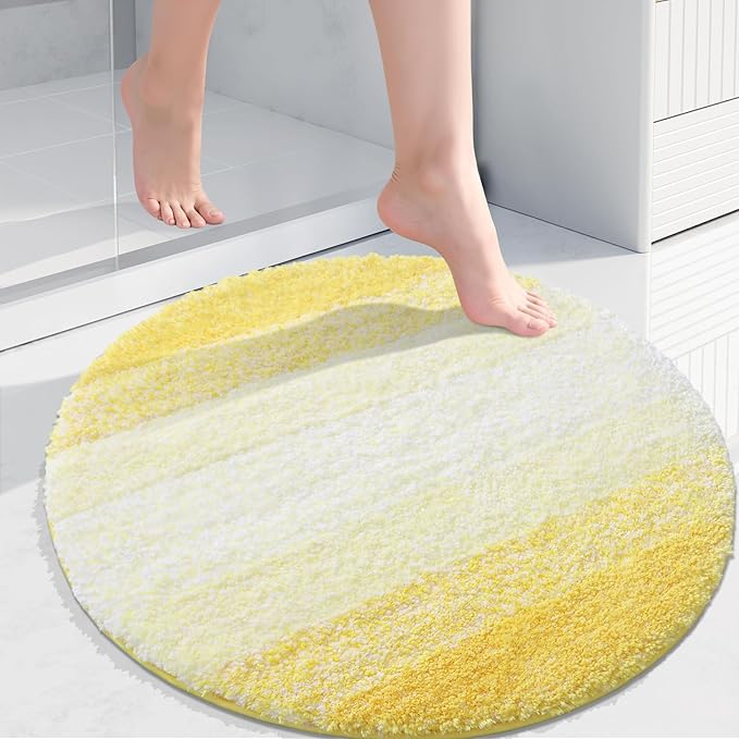Arotive Microfiber Bathroom Rugs, Shaggy Soft and Absorbent Bath Rug, Non-Slip, Thick Plush Machine Washable Dry Bath Mats for Bathroom, Tub and Shower, 24x24, Yellow, Round