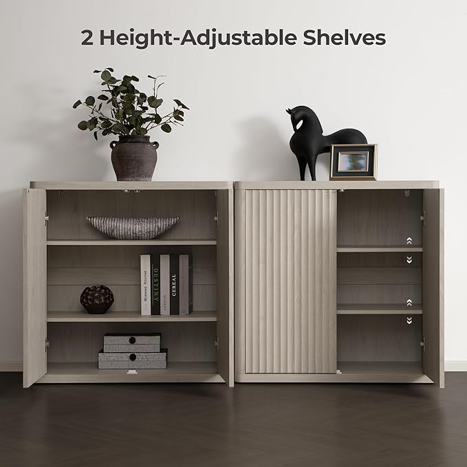 SICOTAS Buffet Cabinet with Storage 103.8" Sideboard Accent Modern Credenza with Doors & Shelves Fluted Tall Media Console Mid Century Coffee Bar Table for Living Room Kitchen Dining Room Hallway