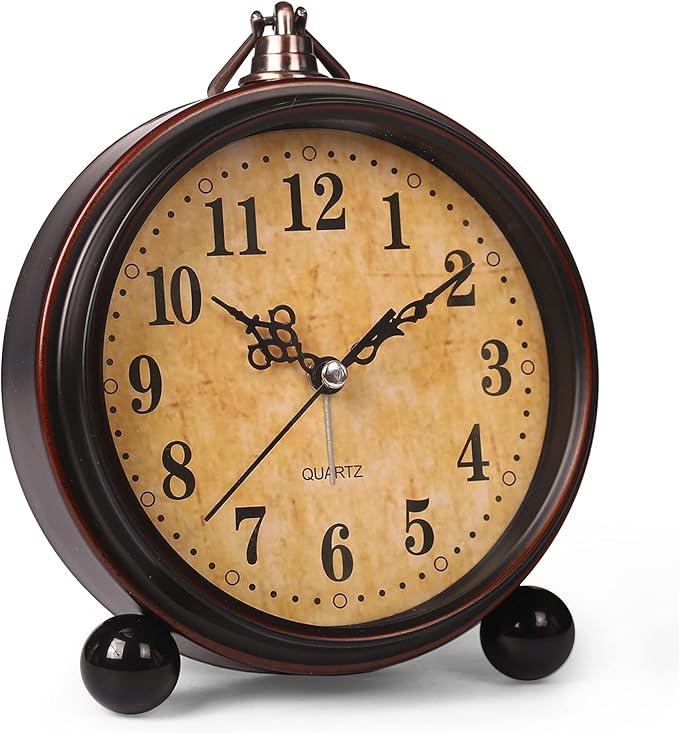 RODH Battery Alarm Clock,Night Light,Vintage Hangable Super Silent Non Ticking Analog Table Clock for Bedroom Bedside, Desk,Shelf
