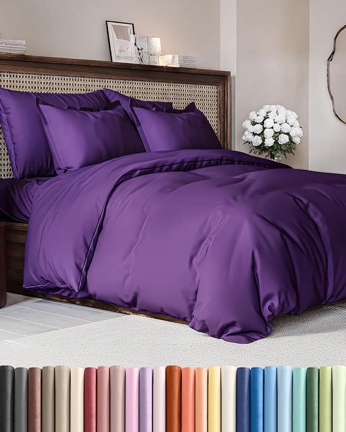 Duvet Cover Full Size - Extra Soft Full Size Duvet Cover - Lightweight, Breathable & Cozy - Easy Care & Fade Free with Zipper Closures & Ties - 80" x 90" Inches - (Purple) Comforter Not Included