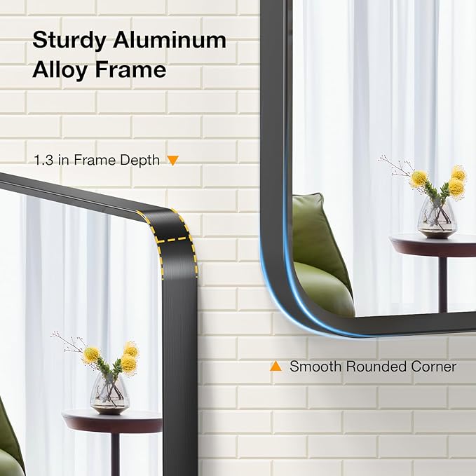 30x36 inch Black Rectangle Bathroom Mirror, Metal Framed, HD Tempered Glass, Anti-Rust Frame, Bathroom and Entryway Decor, Horizontal or Vertical Hanging