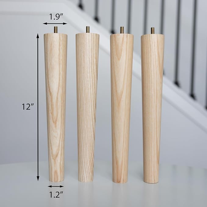 Airy Abode Premium Ash Wood Furniture Legs (Full Install Kit) - Pick Your Size and Color