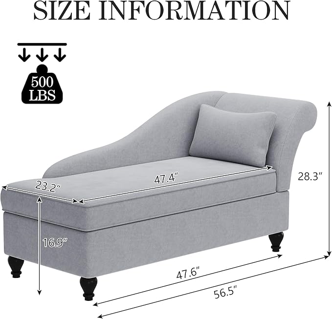 Storage Chaise Lounge Indoor Upholstered Sofa Recliner Lounge Chair for Living Room Bedroom Gray Velvet (Right Armrest)