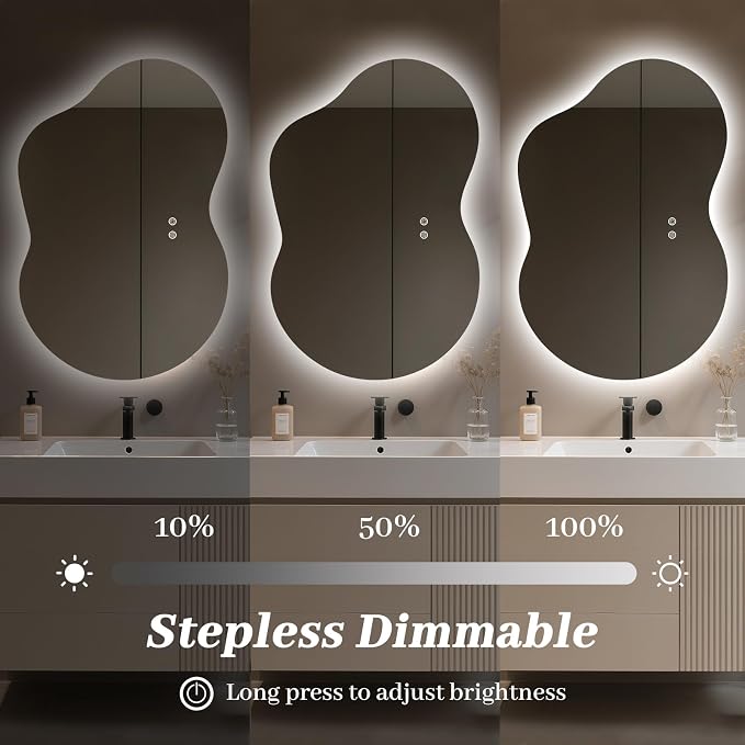 WallBeyond 36"x24" Irregular LED Bathroom Mirror with Lights, Asymmetrical Backlit Vanity Mirror for Powder Room or Makeup Area, Dimmable & Anti-Fog, Dual Mounting