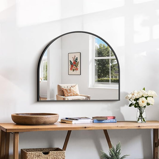 CIRCUMI Arched Wall Mirror, 24"x20" Black Arched Mirror with Tempered Glass, Metal Frame, Large Size for Entryway Table, Mantel,Living Room,Over Sink,Arch Mirror for Decor,Shatterproof&Crystal-Clear