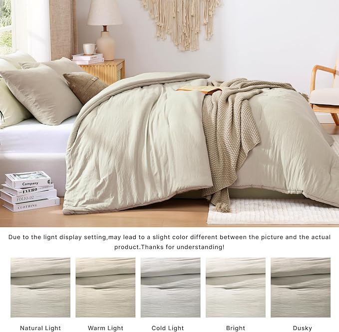 WRENSONGE California King Comforter Set - 3 Pieces Prewashed Light Oatmeal Comforter Soft Lightweight for All Seasons,Down Alternative Comforters California King Size with 2 Pillow Shams