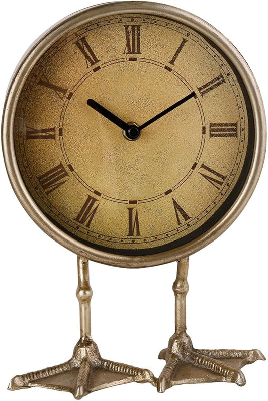 NIKKY HOME Vintage Gold Table Top Clock, Cute Duck Paw Silent Shelf Desk Clock Battery Operated Rustic Design, Home Decor for Living Room, Bedroom, Bedside