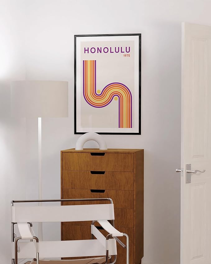HAUS AND HUES Vintage Wall Art - Retro Art, Travel Art, Frameable Abstract Mid Century Modern Wall Decor, Retro Wall Art Mid Century, Wall Decor Aesthetic (Black Frame, 24x36)