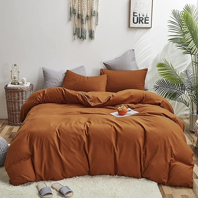 Pureant Pumpkin Comforter Set Twin Burnt Orange Bedding Comforter Sets Cotton for Women Girls Solid Brown Terracotta Twin Comforter Soft Rust Caramel Twin Size Comforter Sets Dusty Pumpkin Quilts