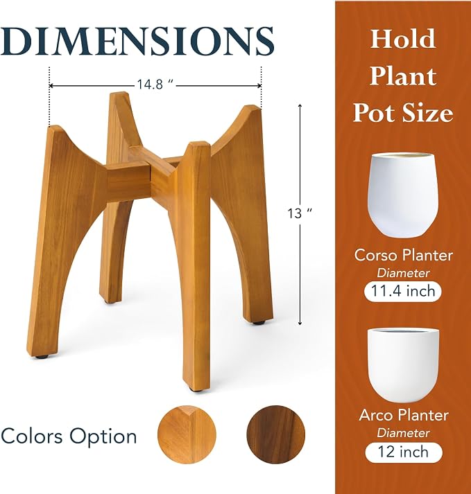 KUTE NEST 13" H x 14.8" W Acacia Solid Wood Plant Stand, Mid Century Plant Holder for Outdoor & Indoor Use, Ideal for Corso & Arco Planter, Golden Finish for Modern Home (Golden Teak, High - Small)