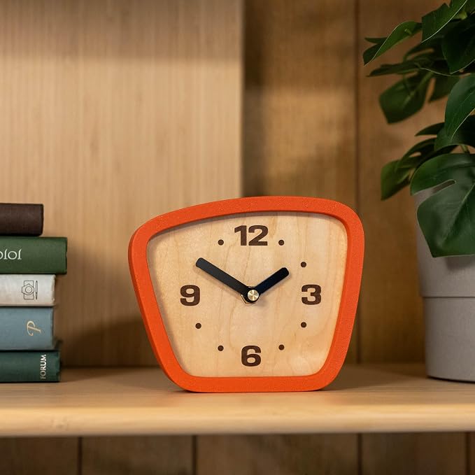 Handcrafted Mid-Century Modern Clock – Silent Movement for Desk, Table & Mantel, No-Ticking Analog MCM Decor | Made in USA