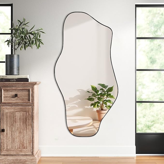 Irregular Mirror, 47.2"x21.6" Asymmetrical Wall Mirror, Abstract Frameless Mirrors Decorative, Modern Unique Shaped Mirrors for Living Room Bathroom Bedroom Hallway Entryway Fireplace