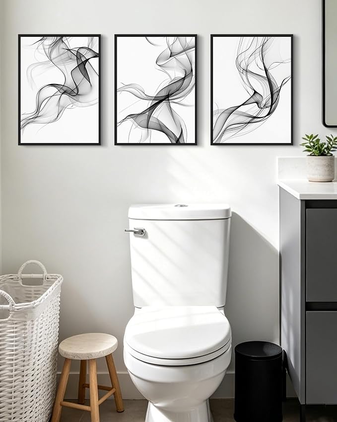 KUVIOKE Black White Abstract Framed Canvas Wall Art Ink Wash Pastel Wall Decor Modern Transparent Fog Illustration Art Painting for Bedroom Dining Room 12x16in (Black Framed)