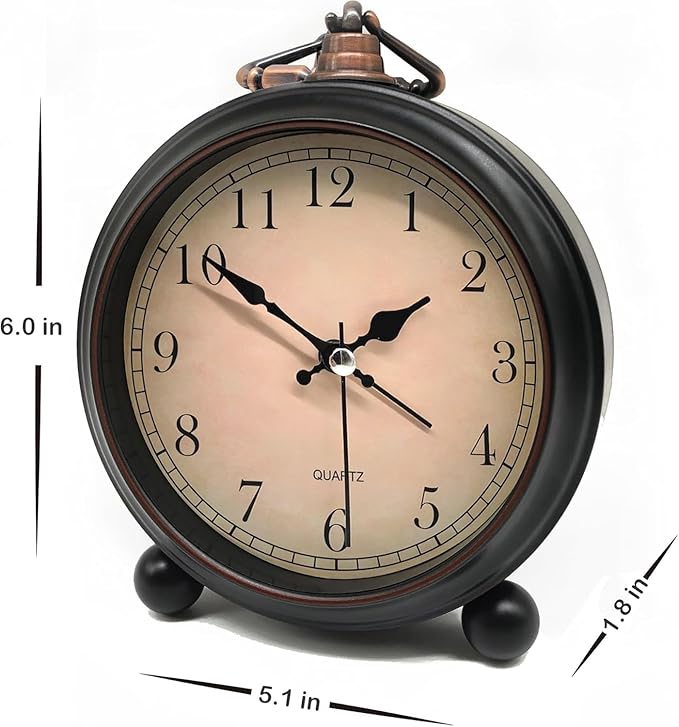 TooTa Vintage Retro Analog Alarm Clock, 4 inch Super Silent Non Ticking Small Clock with Night Light, Battery Operated, Simply Design, for Living Room, Bedroom, Bedside, Desk, Gift Clock (Arabic)