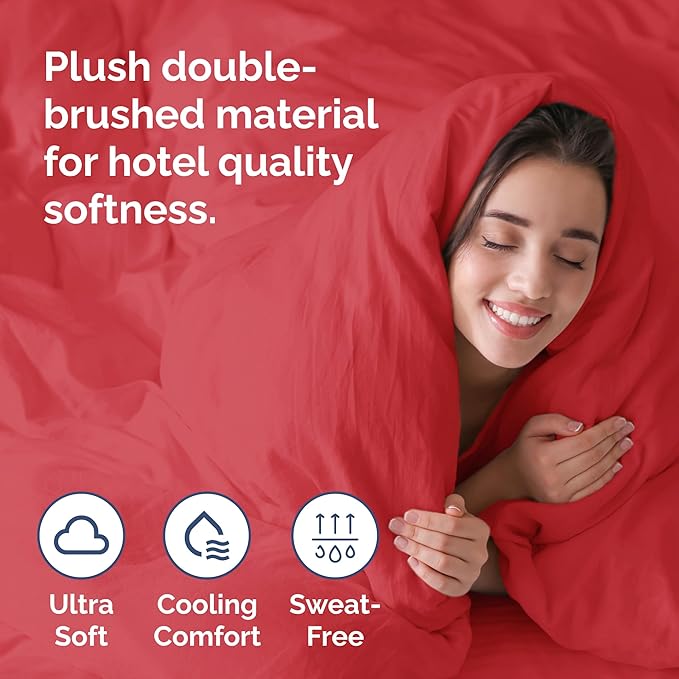 Duvet Cover Cal King Size - Extra Soft Cal King Size Duvet Cover - Lightweight & Breathable - Easy Care & Fade Free with Zipper Closures & Ties - 104" x 98" Inches - (Red) Comforter Not Included