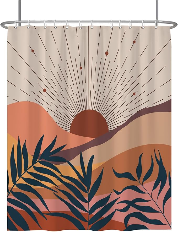 Baocicoo Boho Abstract Sun Shower Curtain Mid Century Sunrise Mountain Shower Curtain for Bathroom Minimalist Aesthetic Bathroom Decorations Waterproof Curtain for Bathroom with Hooks 72x84 Inches